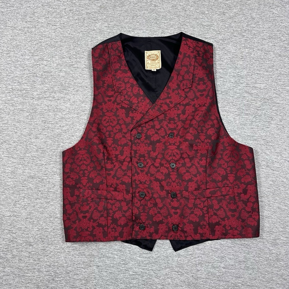 WAH Maker Frontier Vest Mens Medium Red Double Breast Western Rodeo Cowboy USA